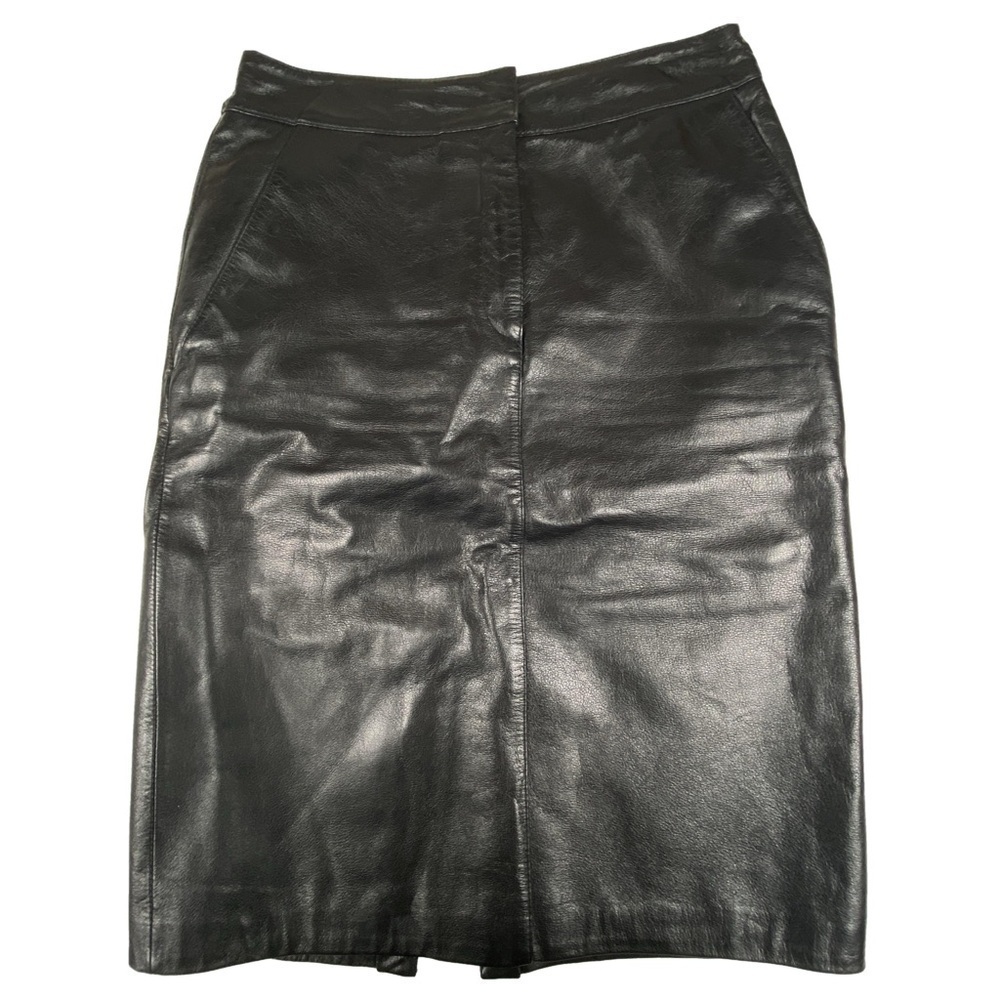 Vintage Danier Black Genuine Leather Pencil Skirt High Waist Pockets Lined Sz 2